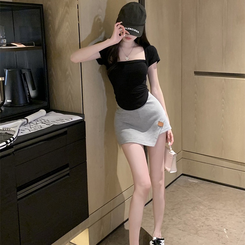 Váy Ngắn Lưng Cao Cổ Chữ V Thời Trang Mùa Hè Cho Nữ