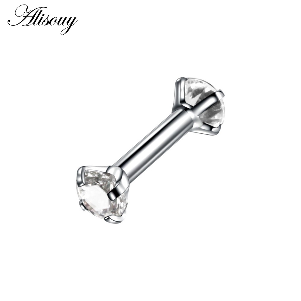 Khuyên xỏ sụn tai đính đá pha lê nhiều màu 16g 1.2x6 x 3mm