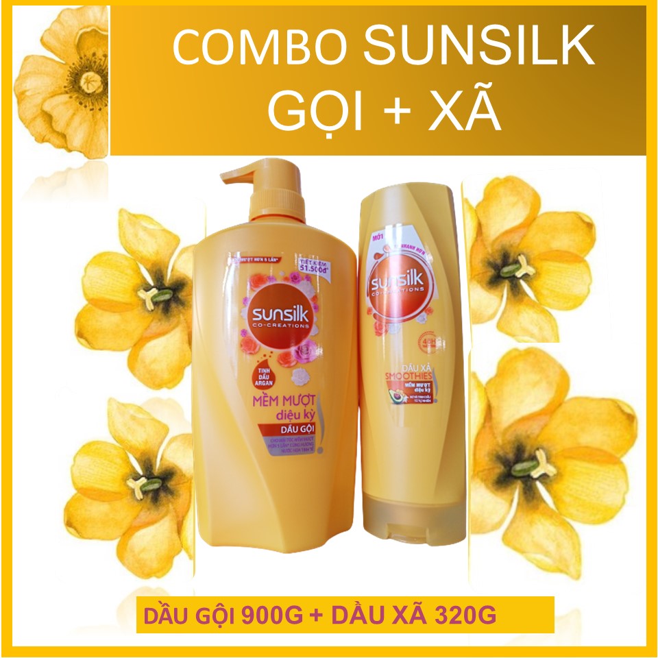 COMBO Sunsilk Mềm mượt diệu kỳ (Vàng) Gội 900g và Xả 320g