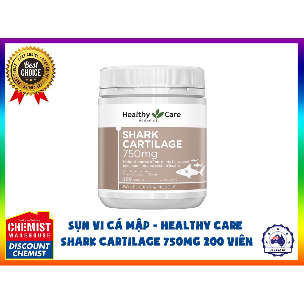 SỤN VI CÁ MẬP - HEALTHY CARE SHARK CARTILAGE 750MG 200 Viên