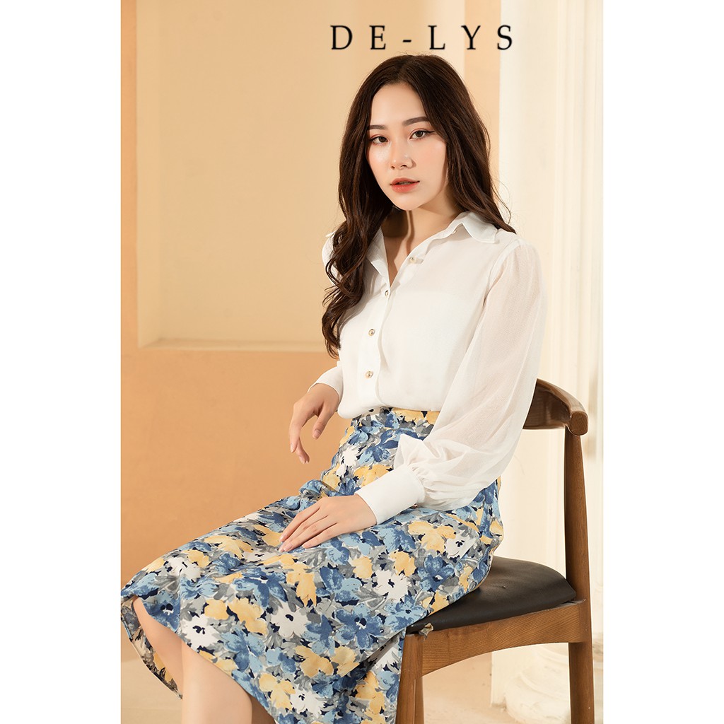Chân váy chữ a công sở cao cấp Delys chân váy dài chữ a lưng cao họa tiết hoa xanh | BigBuy360 - bigbuy360.vn