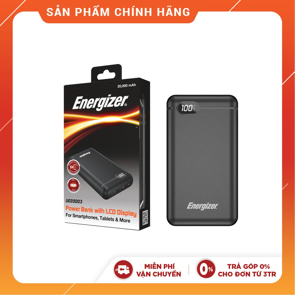 Sạc dự phòng Energizer 20,000mAh/3.7V Li-Polymer - UE20003BK