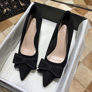 Giày cao gót mũi nhọn đính nơ thời trang mới cho nữ