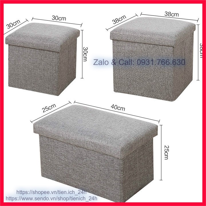 ghế ngồi đang năng kiêm đựng đồ loại 30x30x30cm và 25x25x40