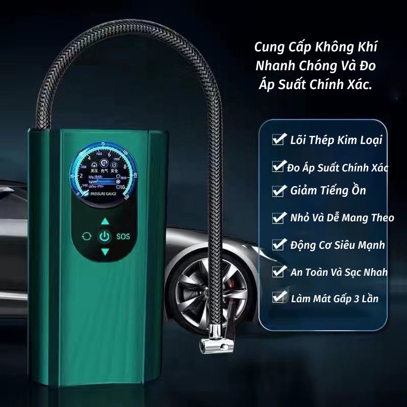 Bơm Lốp Ô Tô Dự Phòng Bơm Xe Ô Tô Mini Dùng Cho Xe Từ 4 Đến 7 Chỗ Tiện Lợi Mang Theo Mọi Nơi Đèn Rọi Ray ASAKI