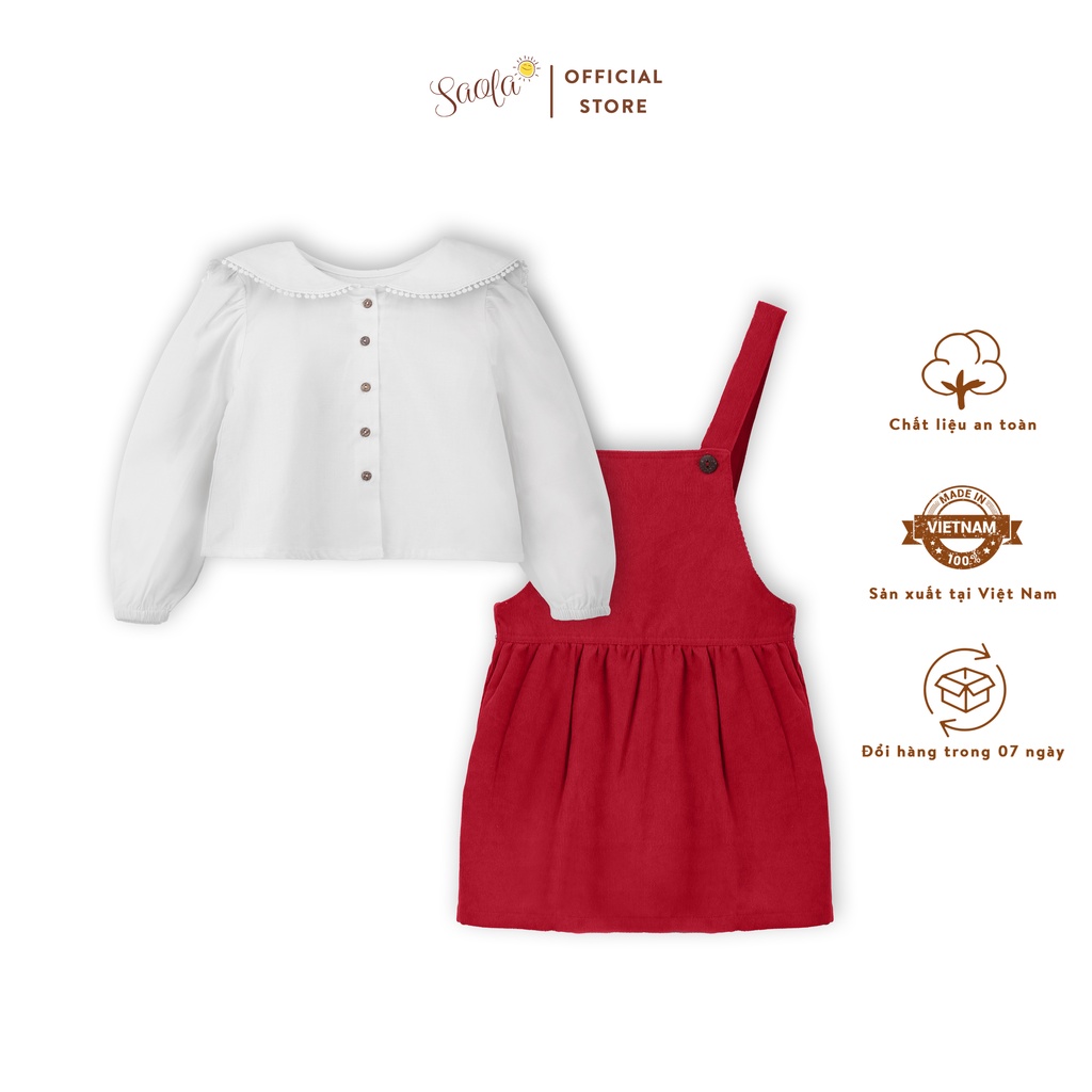 Bộ Váy Áo Cho Bé Gái | SAOLA KIDS CLOTHING | Chất Liệu Nhung Tăm Và Linen Cao Cấp | 2 Màu | 1-6 Tuổi | CB003