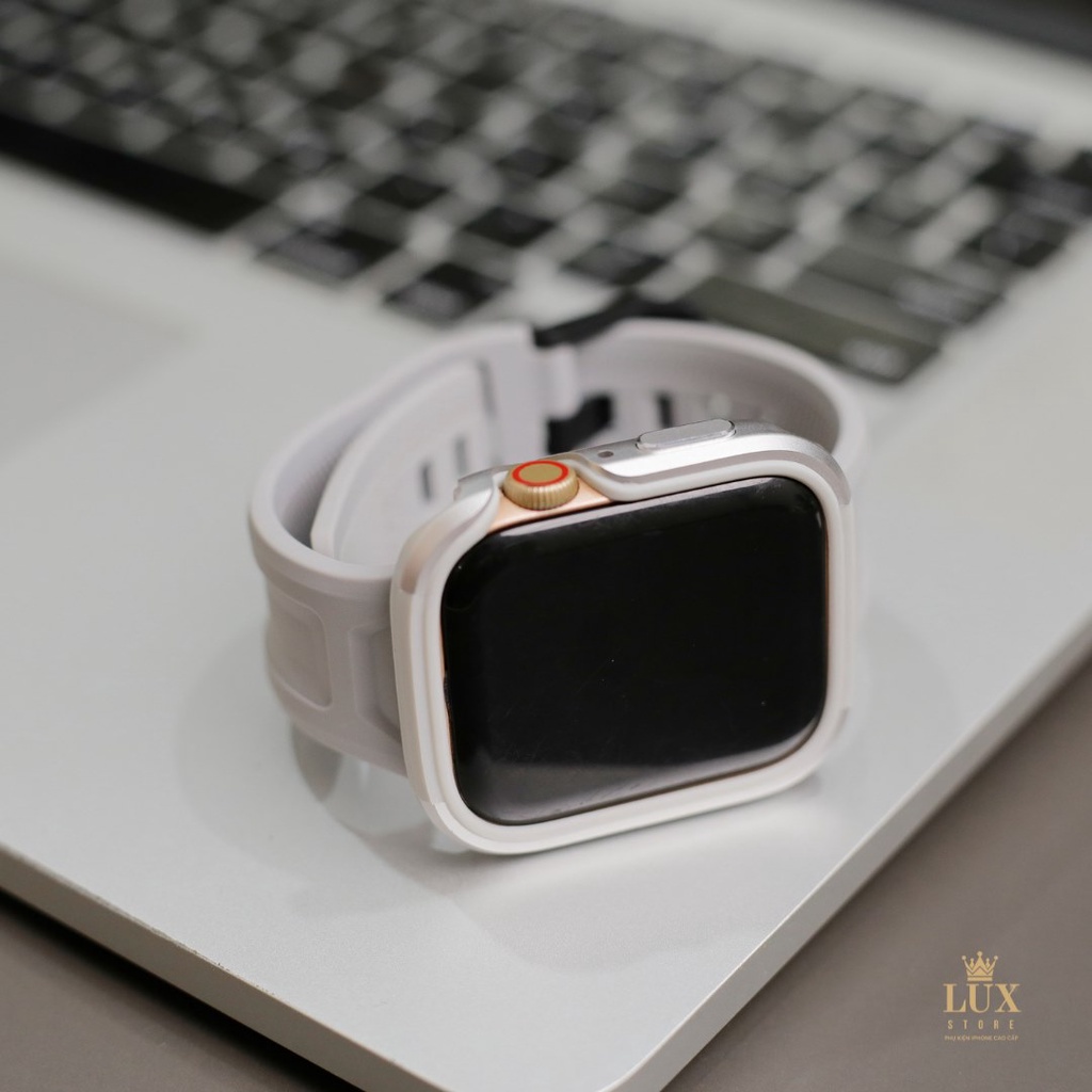 Combo dây U.A.G và ốp viền thép bạc cho Apple Watch đồng hồ thông minh iWatch Series 1/2/3/4/5/6/SE size 38/40/42/44 mm