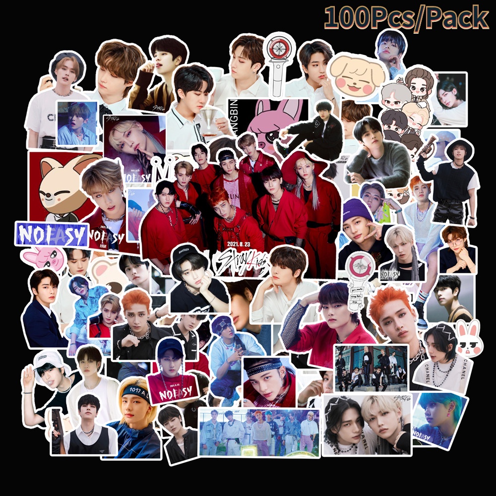 Set 100 miếng dán trang trí điện thoại Laptop vali hình chữ Stray Kids No Easy Album sáng tạo