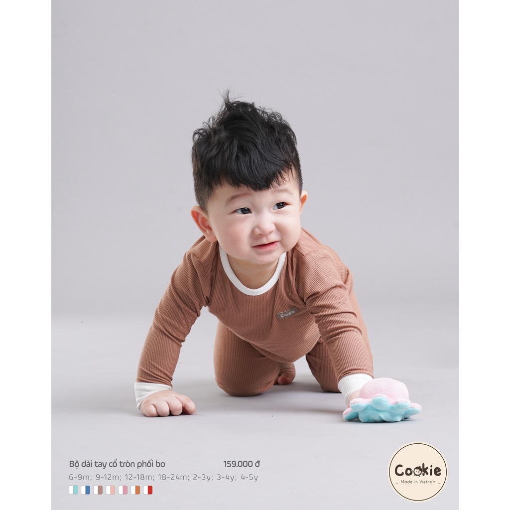 [CHÍNH HÃNG] Bộ dài tay cổ tròn phối trắng bo gấu họa tiết trẻ em Cookie