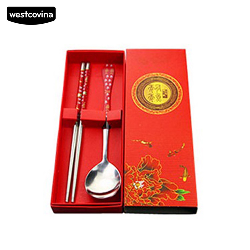 Set 2 muỗng đũa thép không gỉ cán sứ độc đáo