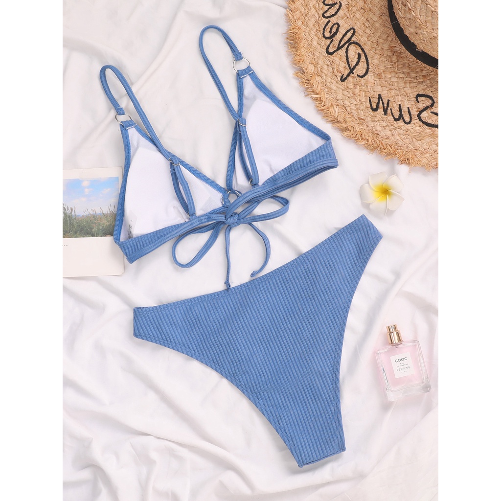 Bộ đồ bơi hai mảnh bằng polyester màu sắc xanh dương thời trang quyến rũ cho nữ | BigBuy360 - bigbuy360.vn