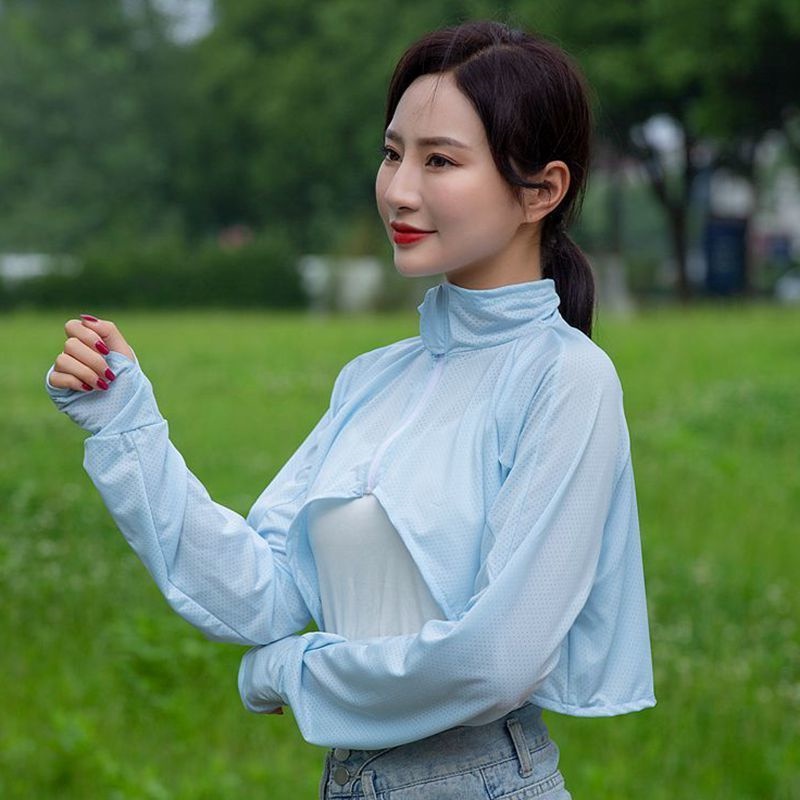 Áo Choàng Lụa Lạnh Mỏng Tay Dài Che Nắng Chống Tia Uv Dành Cho Nữ Đi Xe Đạp Vào Mùa Hè