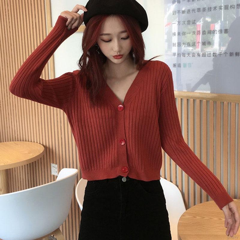 Áo Cardigan Dệt Kim Tay Dài Cổ Chữ V Màu Trơn Phong Cách Hàn Quốc Thanh Lịch | BigBuy360 - bigbuy360.vn