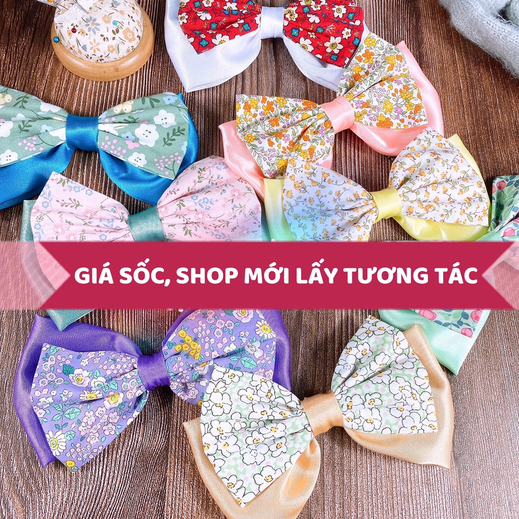 [SIÊU RẺ] Kẹp tóc nơ tiểu thư vintage satin hoa handmade cao cấp, phong cách hàn quốc