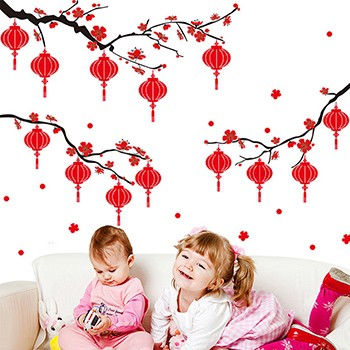 Decal dán tường cành đào tết H37