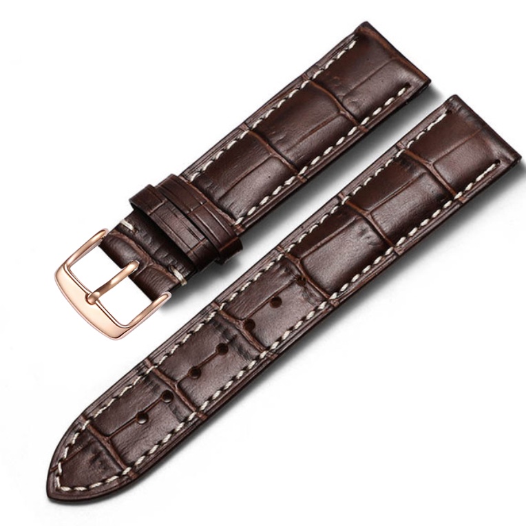 Dây da đồng hồ L68 da bò thật 2 lớp khóa cài kim loại thép không gỉ