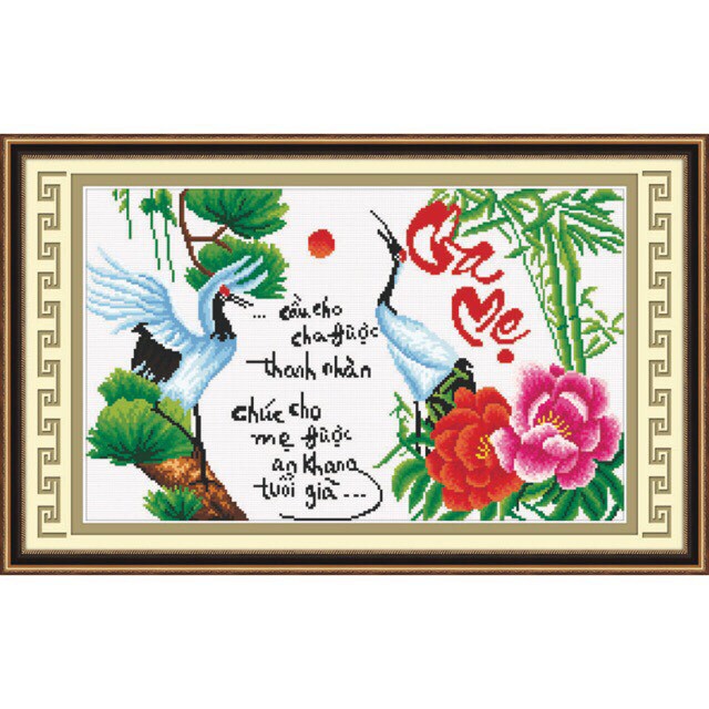 Tranh thêu chữ thập Cha mẹ hạc mẫu đơn tre Ailuo 51419