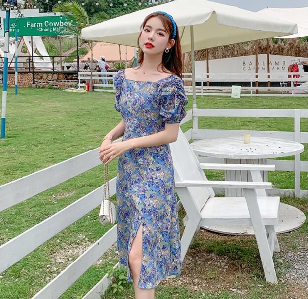 Đầm Hoa Xẻ Tà Cao Cấp Phong Cách Hàn Quốc