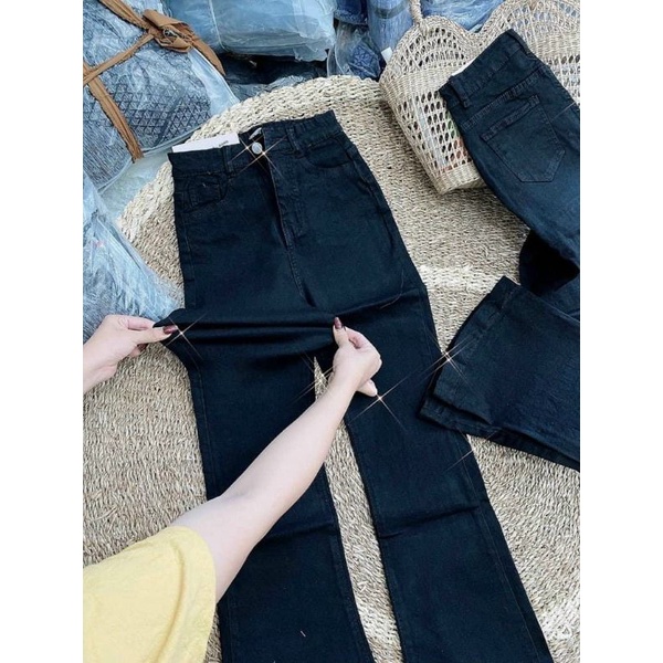 Quần bò ống vẩy loe cúc bụng cạp cao co dãn 4d siêu hách dángu