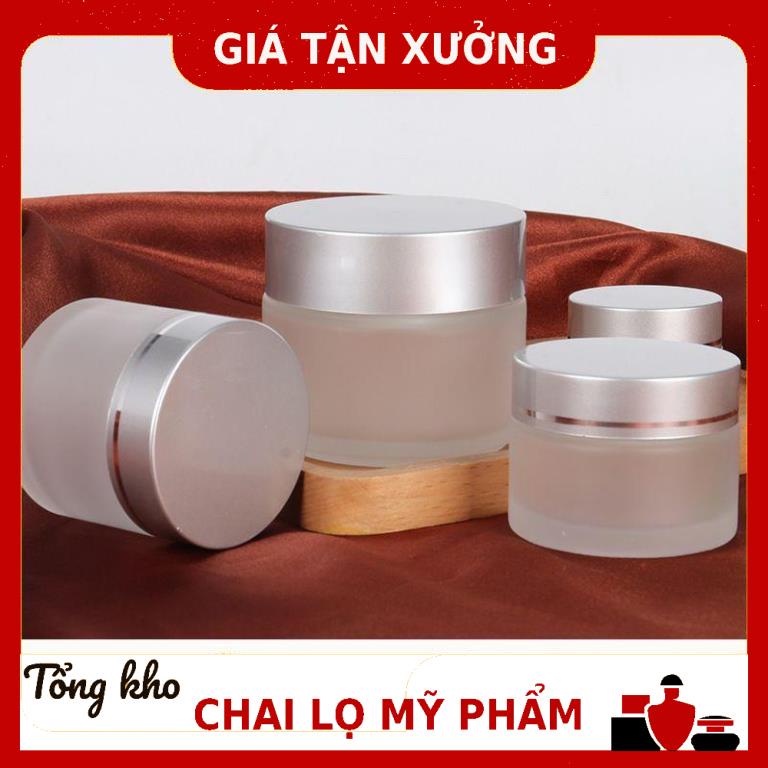 Hũ Chiết Mỹ Phẩm Hủ đựng kem thủy tinh mờ nắp bạc 5g,10g,15g,20g,30g,50g, phụ kiện du lịch