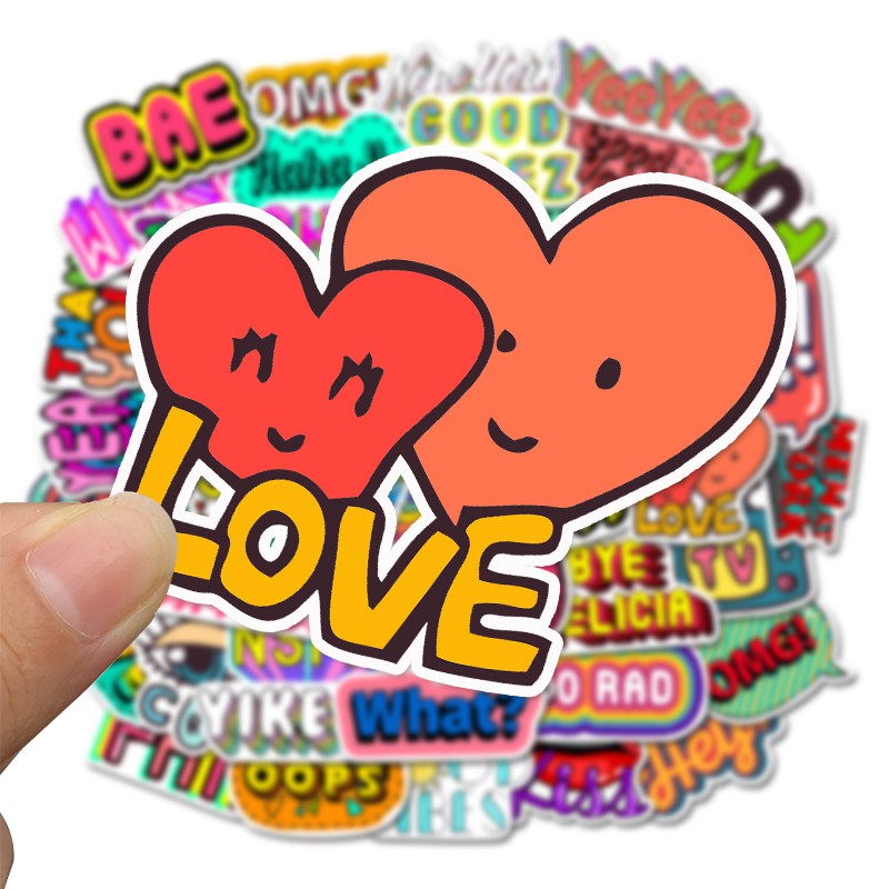 Set 50 sticker dán trang trí hình chữ tiếng anh không thấm nước