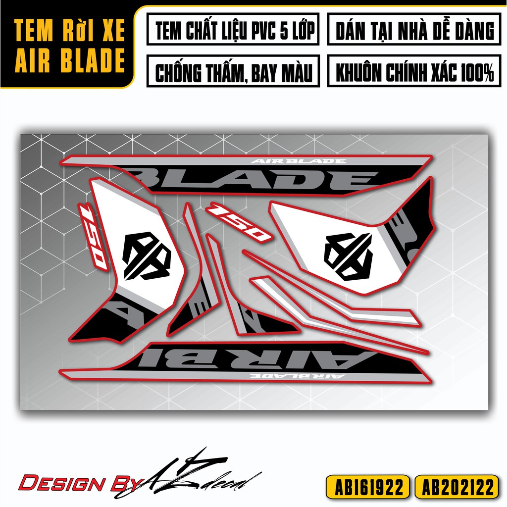 Tem Airblade Logo AB Chế | AB22 | Tem Rời Xe AB Cao Cấp Chống Nước, Chống Bay Màu, Cắt Sẵn Khuôn