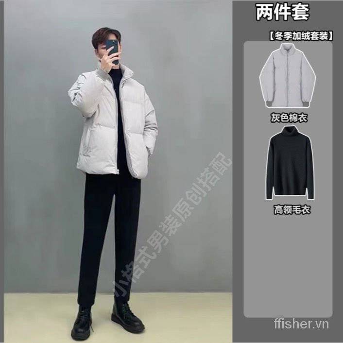 Áo khoác phao cotton dày dáng ôm phong cách Hàn Quốc thời trang thu đông mới cho nam