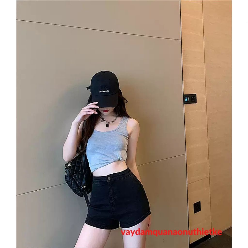 Quần Short Nữ Jean Giấy Cạp Cao Khóa Trước Layer.shop Co Giãn Tốt