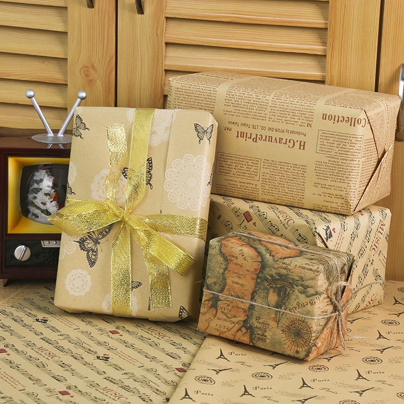Giấy gói quà nền kraft cổ điển siêu vintage, sang trọng - VPP brendo