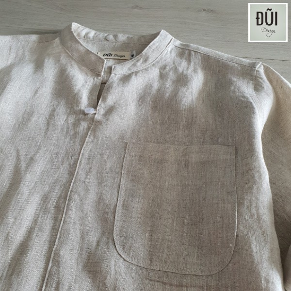 Áo sơ mi đũi nam cổ trụ chui đầu be M13