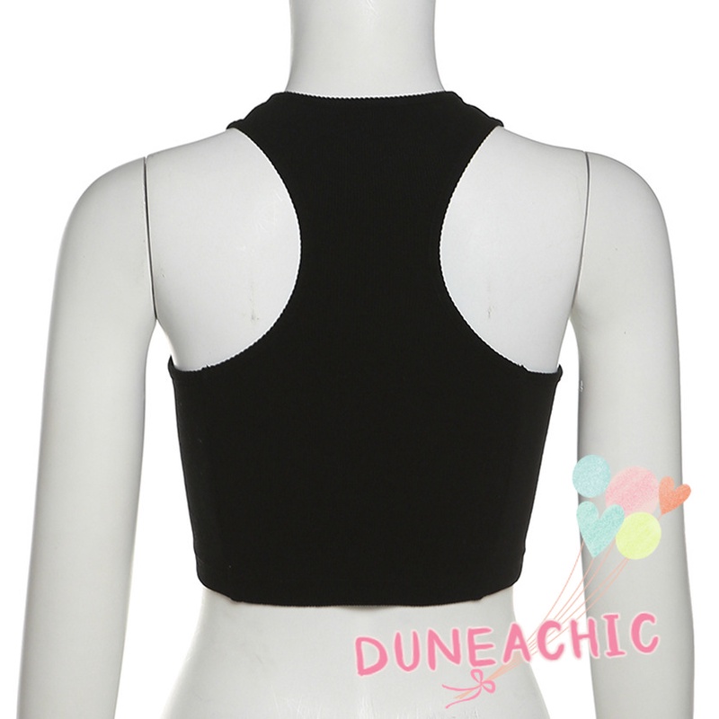 DUNEA Áo Tank Top Cổ Tròn In Chữ Phong Cách Đường Phố Cá Tính Cho Nữ