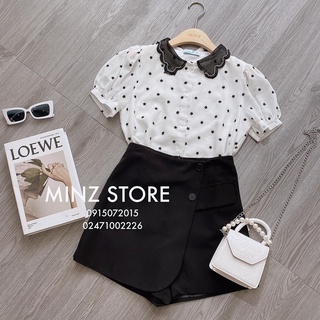 Áo sơ mi cổ lượn đính đá MINZ