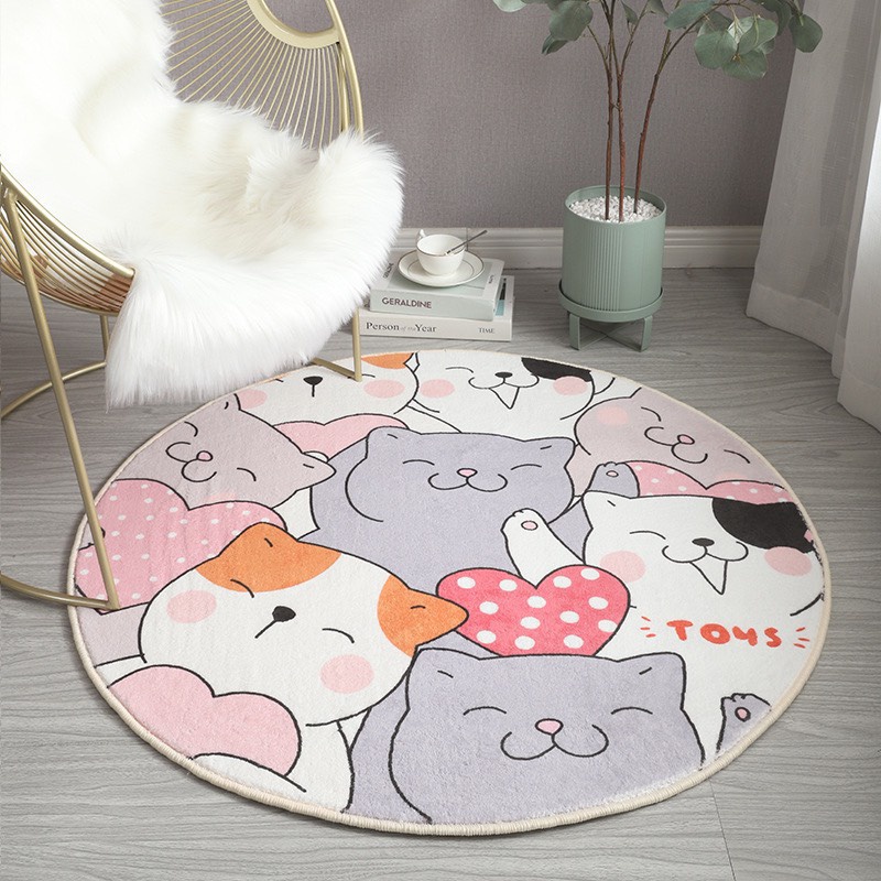 Thảm Tròn Lông Cừu Họa Tiết đáng yêu đường kính 1m có đế chống trợ trượt