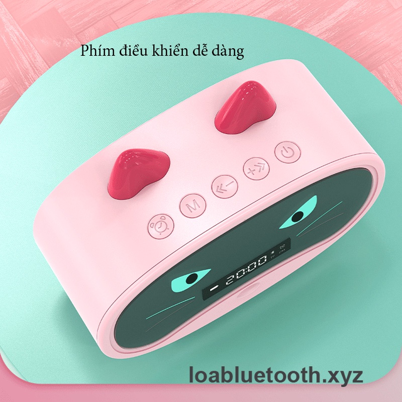 Loa bluetooth mini JM02 chính hãng giá rẻ đồng hồ báo thức hình tai mèo dễ thương, bass mạnh, pin 8 giờ