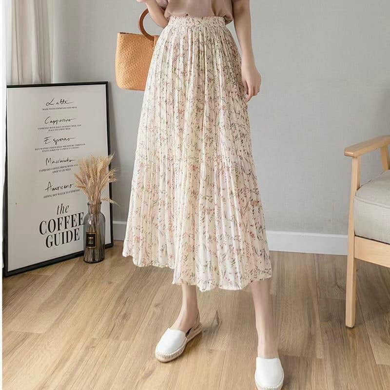 Chân váy hoa nhí xếp li nhỏ dáng dài vintage tiểu thư | BigBuy360 - bigbuy360.vn