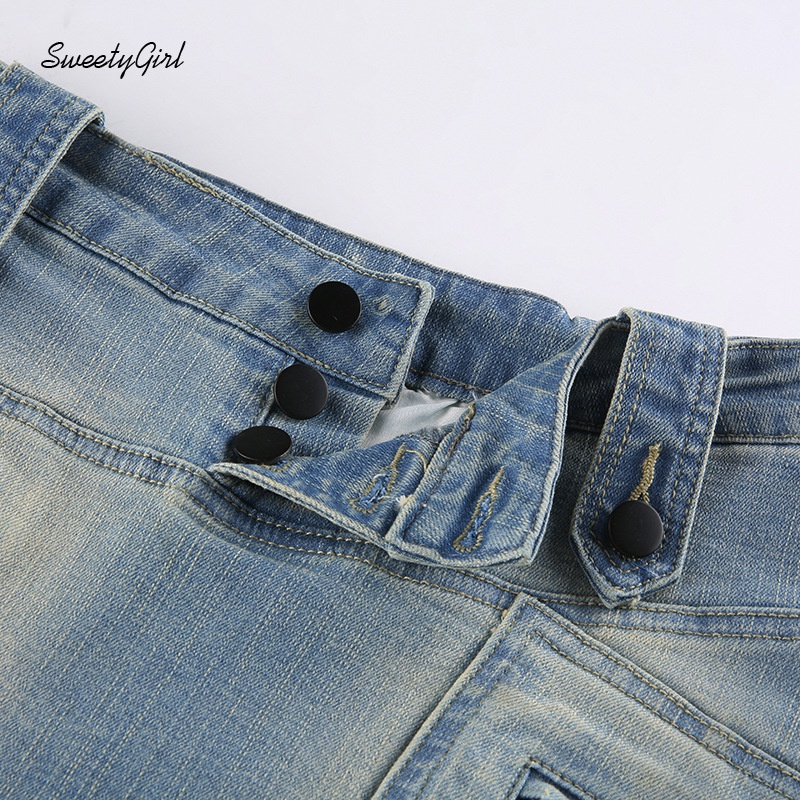 Chân váy jean Lưng Thấp Phối Nút Màu Sắc Đơn Giản Quyến Rũ 2022