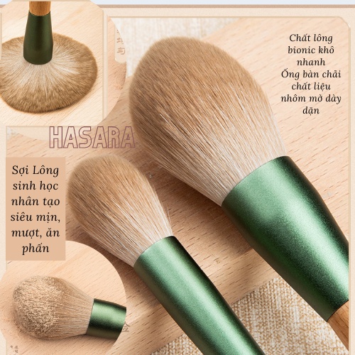 Bộ cọ trang điểm cá nhân gồm 10 cây cọ phấn phủ, phấn nền, tạo khối, đánh má hồng, cọ phấn mắt HC008 - Hasara