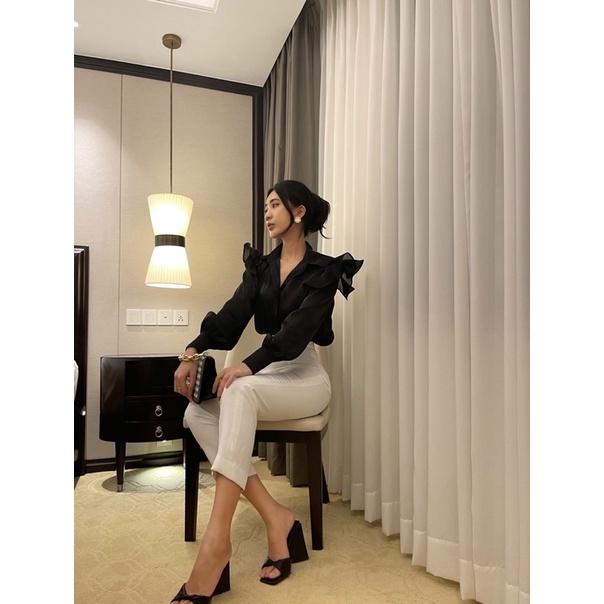 VELLE DESIGN áo sơ mi lụa tơ tay cánh tiên Lisa chất lụa tơ organza mượt mát không nhăn