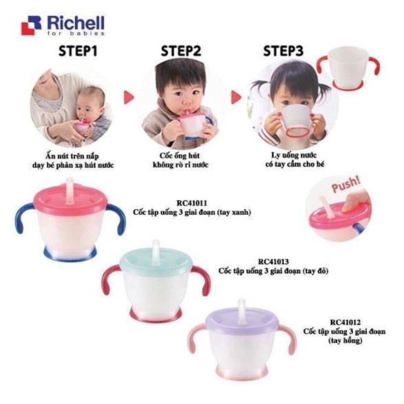 Cốc tập uống 3 giai đoạn Richell Nhật chính hãng