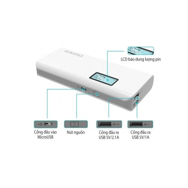 Pin sạc dự phòng Romoss Sense 4 Plus 10400mAh (Trắng) + tặng kèm cốc sạc Hoco UH102