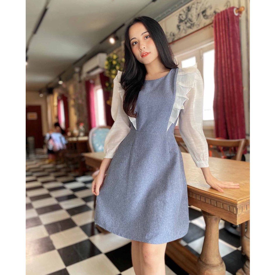 Đầm công sở xinh thiết kế bánh bèo dáng chữ a tay dài thanh lịch thời trang eo che bụng mỡ hợp đi làm đi chơi – Lux W