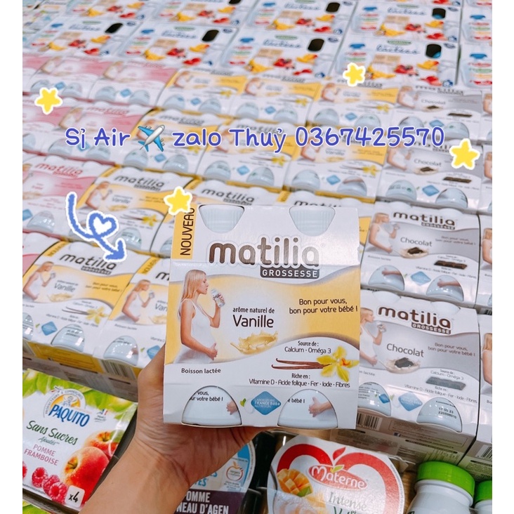 (Hàng air đủ bill lốc 4 hộp ) Sữa bầu Matilia vị socola , dâu, vani