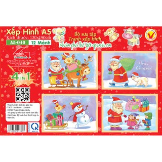 Tranh xếp hình 12 mảnh Tia Sáng - ÔNG GIÀ NÔ EN (4 TRONG 1) - MSP: A5-040