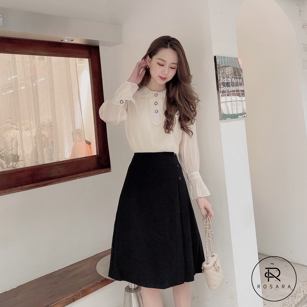Chân váy thời trang nữ thiết kế vạt 3 cúc Rosara S41
