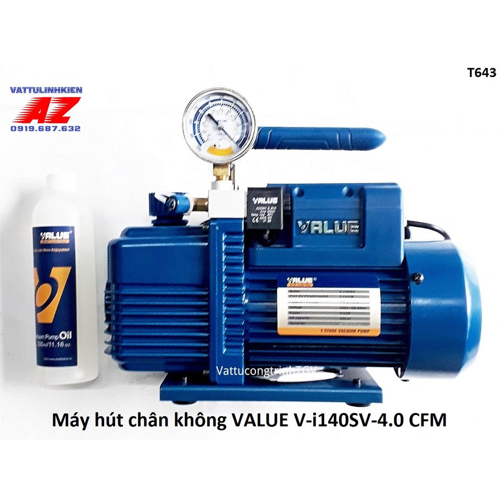 Máy hút chân không VALUE công suất 3.5CFM Model V-i140SV có đồng hồ hiển thị áp