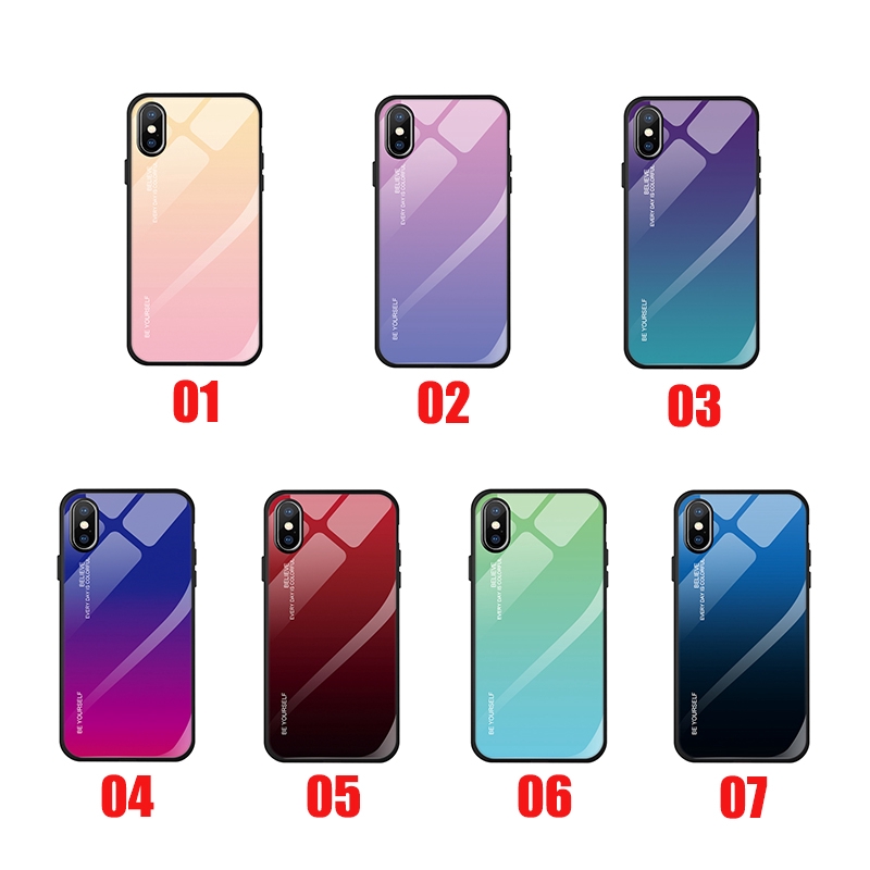 Ốp điện thoại mặt kính cường lực màu gradient cho iPhone X XR XS Max