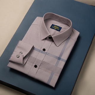 Áo Sơ Mi Nam Công Sở Trung Niên Thương Hiệu ANTON Dài Tay Nâu Xám Kẻ Sọc Cotton Co Dãn Thấm Hút - YAT211
