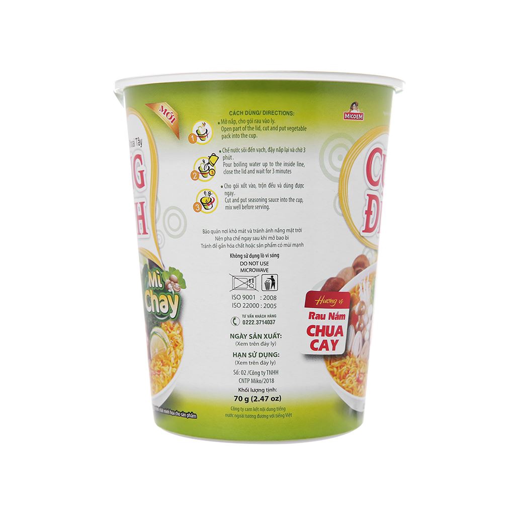 [Vegan Food] Mì chay Cung Đình rau nấm chua cay ly 70g | BigBuy360 - bigbuy360.vn