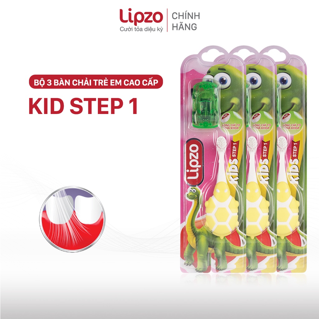 Combo 3 Bàn Chải Đánh Răng LIPZO Kids Step1 Cao Cấp Công Nghệ Chỉ Tơ Nha Khoa Cho Trẻ Em Trên 2 Tuổi