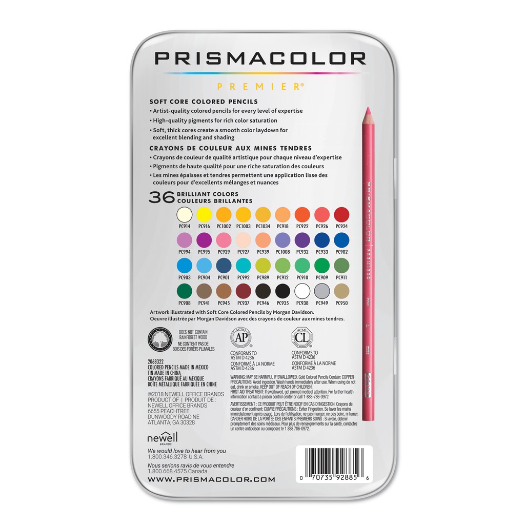 Hộp 36 bút chì màu hạng họa sĩ Prismacolor Premier Soft Core (Hộp thiếc)